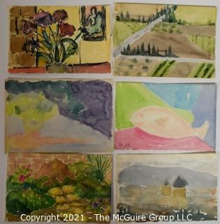 Set of 6 Small Original Unframed Watercolors by Local Artist.  Each measures approximately 4" x 6".  