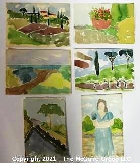 Set of 6 Small Original Unframed Watercolors by Local Artist.  Each Measures approximately 4" x 6".  