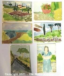 Set of 6 Small Original Unframed Watercolors by Local Artist.  Each Measures approximately 4" x 6".  