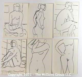 Set of 6 Small Original Unframed Black & White Pen and Ink Nudes by Local Artist.  Each Measures approximately 4" x 6".  