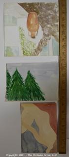 Set of 3 Small Original Unframed Watercolors by Local Artist in various sizes.