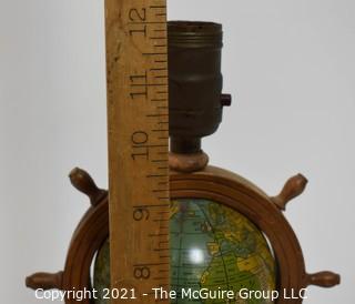 Vintage Wood Decorative Table Lamp With Metal Globe Insert, Made by J Chein & Co. Measures approximately 12"T