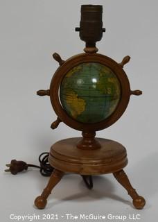 Vintage Wood Decorative Table Lamp With Metal Globe Insert, Made by J Chein & Co. Measures approximately 12"T