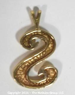 "S" Pendant or Charm in 14kt Gold (unmarked, but tested). Measures approximately 1" tall and weighs 2.1g.