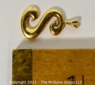 "S" Pendant or Charm in 14kt Gold (unmarked, but tested). Measures approximately 1" tall and weighs 2.1g.