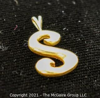 "S" Pendant or Charm in 14kt Gold (unmarked, but tested). Measures approximately 1" tall and weighs 2.1g.