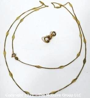 Long Chain with Intermittent Flat Decorative Link in 14kt Gold & Separate Safety Clasp.  Chain weighs 4.1g {Note: Description altered March 4 @ 9:16am ET}