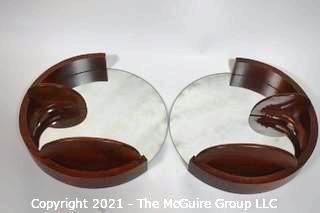 Vintage Mid Century Art Deco Style Round Wall Mirror Set Made by Rockford Scroll Products.  They measure approximately 10" in diameter