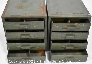 Pair of 4 drawer metal boxes; each 5 1/2"W x 8 1/2"D x 6"T