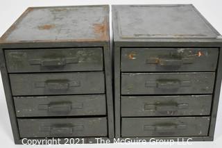 Pair of 4 drawer metal boxes; each 5 1/2"W x 8 1/2"D x 6"T