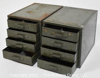 Pair of 4 drawer metal boxes; each 5 1/2"W x 8 1/2"D x 6"T