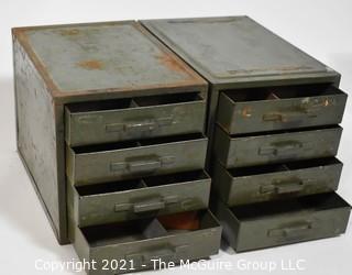 Pair of 4 drawer metal boxes; each 5 1/2"W x 8 1/2"D x 6"T