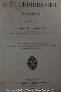 Vintage 1891 copy of Maelkeribruget (The Dairy Farm) in Danish by Bernhard Boggild with Marbled Cover and End Papers.  Illustrated.