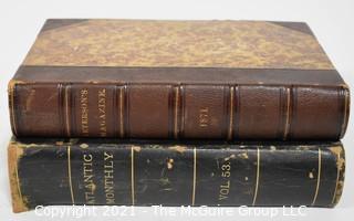 Two 19th c Vintage Bound Collections of Magazines; "The Atlantic Magazine" and "Peterson's"