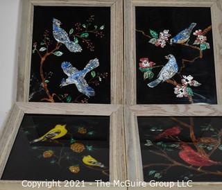 (4) Glass Mosaic Ornithological Works of Art  