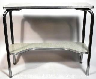 Mid Century Chrome Metal Kitchen Work Table with Grey Formica Top and Lower Shelf; 11"D x 36"W x 25"T