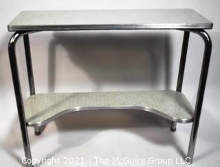 Mid Century Chrome Metal Kitchen Work Table with Grey Formica Top and Lower Shelf; 11"D x 36"W x 25"T