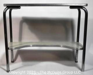 Mid Century Chrome Metal Kitchen Work Table with Grey Formica Top and Lower Shelf; 11"D x 36"W x 25"T