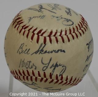 Baseball; Autographed: replica: by many of the mid 20th c stars; all believed to be signed with same pen, thus a souvenir 