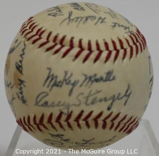 Baseball; Autographed: replica: by many of the mid 20th c stars; all believed to be signed with same pen, thus a souvenir 