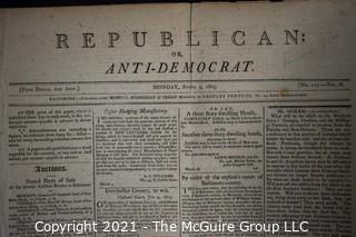 1803 "Republican; or, Anti-Democrat" Newspaper; published by Charles Prentiss, Baltimore