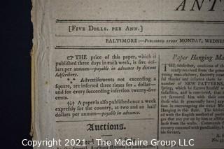 1803 "Republican; or, Anti-Democrat" Newspaper; published by Charles Prentiss, Baltimore