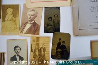 Collection of ephemera and photos including female tin types