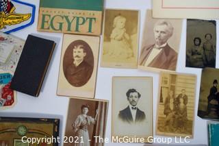 Collection of ephemera and photos including female tin types