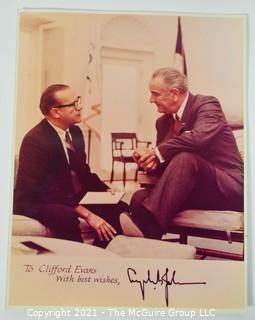 Vintage 11 x 14" White House Color Photo with Note from President Johnson (LBJ) to journalist Clifford Evans
