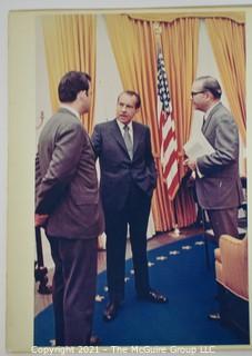 Color WH Photo of President Nixon with Journalist Clifford Evans and Press Secretary Ron Zeigler; 11 x 14"