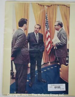 Color WH Photo of President Nixon with Journalist Clifford Evans and Press Secretary Ron Zeigler; 11 x 14"