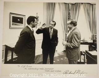 11 x 14" WH Black and White Photo of President Nixon, Clifford Evans and Ron Zeigler with inscription to Evans, signed.