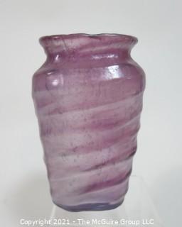 Hand Blown Purple Washed Vase by Consolidated Glass Company in the Catalonian Pattern.  Measures approximately 6" tall.