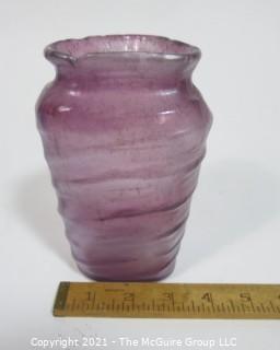 Hand Blown Purple Washed Vase by Consolidated Glass Company in the Catalonian Pattern.  Measures approximately 6" tall.