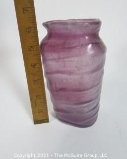 Hand Blown Purple Washed Vase by Consolidated Glass Company in the Catalonian Pattern.  Measures approximately 6" tall.