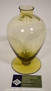 Hand Blown Amber Green Venetian Glass Vase.  Measures approximately 8" tall.