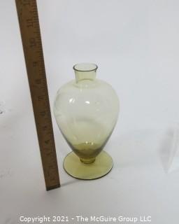 Hand Blown Amber Green Venetian Glass Vase.  Measures approximately 8" tall.