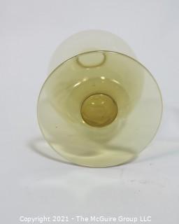 Hand Blown Amber Green Venetian Glass Vase.  Measures approximately 8" tall.