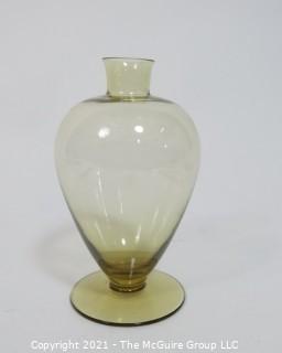 Hand Blown Amber Green Venetian Glass Vase.  Measures approximately 8" tall.