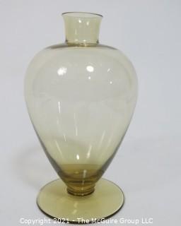 Hand Blown Amber Green Venetian Glass Vase.  Measures approximately 8" tall.