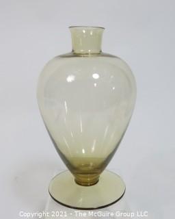 Hand Blown Amber Green Venetian Glass Vase.  Measures approximately 8" tall.