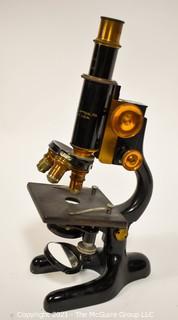 Vintage Brass Bausch & Lomb Microscope in Original Wooden Box.