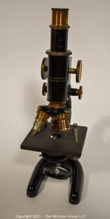 Vintage Brass Bausch & Lomb Microscope in Original Wooden Box.