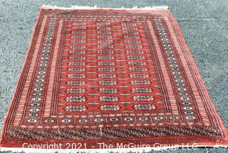 Hand Woven & Knotted Rug on Red Ground; 4' x 6'