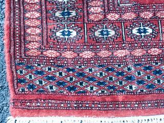 Hand Woven & Knotted Rug on Red Ground; 4' x 6'