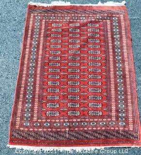 Hand Woven & Knotted Rug on Red Ground; 4' x 6'