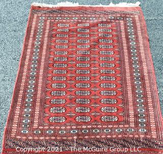 Hand Woven & Knotted Rug on Red Ground; 4' x 6'