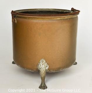 Large Copper Pot with Brass Feet; 16"T x 16" Diameter 