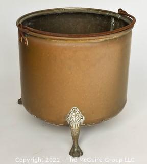 Large Copper Pot with Brass Feet; 16"T x 16" Diameter 