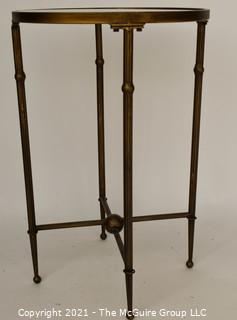 Tall Glass Top & Brass Table,  It measures approximately 17" diameter x 26"T